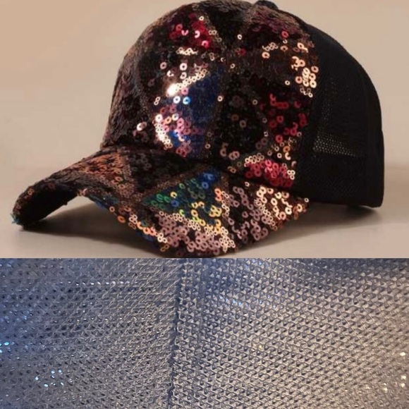 Sequin Baseball Cap. MULTI or CHEETAH Adjustable Back Closure. Fall Colors NEW - Picture 7 of 9